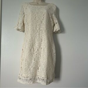 Tulle lace overlay square neck dress L